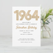 1964 白と黒のゴールド調60歳の誕生日招待状 招待状 (スタンド正面)