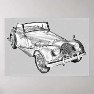 1964 Morgan Plus 4スポーツカーイラストレーション ポスター