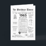 1965年あなたが生まれ誕生日カード サンキューカード<br><div class="desc">「ハッピーバースデー」を超える誕生日カードが欲しい1965年の誕生日カードはタイムカプセルだ！マイルストーン（最初のATM）から驚くべき発明生まれ(コンピュータ専攻のーマウス)まで、その年に関する魅力的な事実が詰め込まれている。1965年の日常生活の詳細で深く飛び込むトレンド（ミニスカート）人気がある、時間のスラング（グルービー！）、パンの一塊のコストまで。時間の中に戻ユニークる旅で、すべて思い出に包まれた残る誕生日の挨拶。誕生日カードの中：私たちは時間に旅を取る、そう甘い、戻る時間に旅行し、思い出を持っては、最後に思い出でいっぱいの保年、世界のイベントから過ぎた傾向まで。ハッピーバースデー!</div>