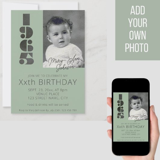 1965年の60歳の生誕生まれ生写真ティール（緑がかった色）緑 招待状
