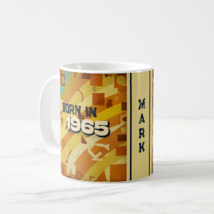 1965年生まれ 名前入りマグカップ - 60年代レトロ幾何学デザイン コーヒーマグカップ