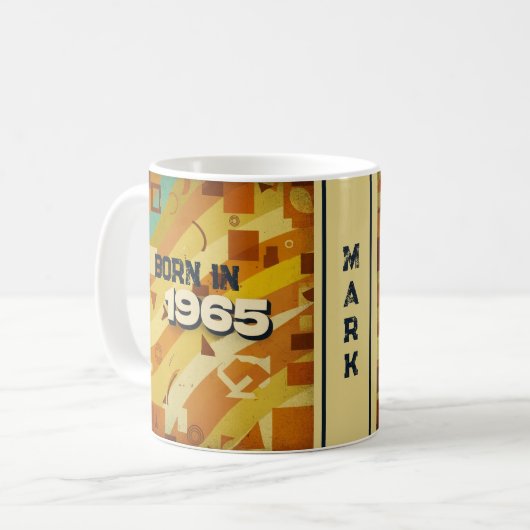 1965年生まれ 名前入りマグカップ - 60年代レトロ幾何学デザイン コーヒーマグカップ (正面左)