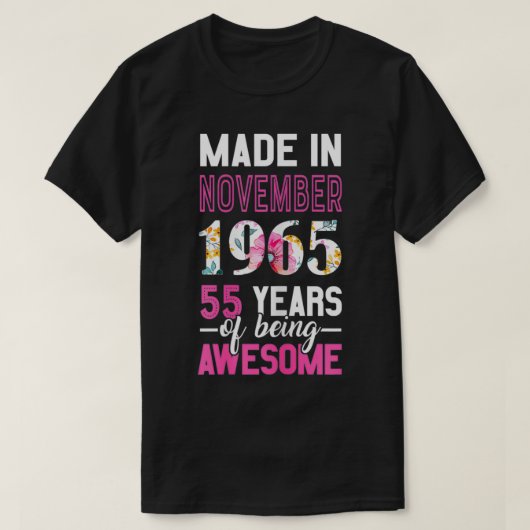 1965年11月に作られた女性55誕生日Novemb Tシャツ (デザイン正面)