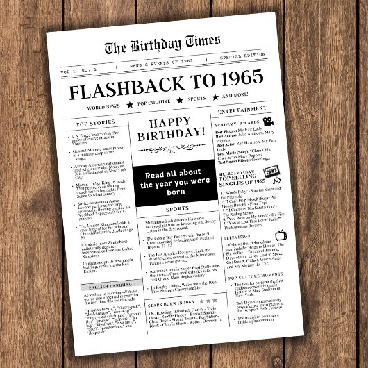 1965年 誕生日の新聞(白黒)