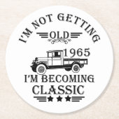 1965生まれ年のヴィンテージ誕生日ギフト ラウンドペーパーコースター (正面)