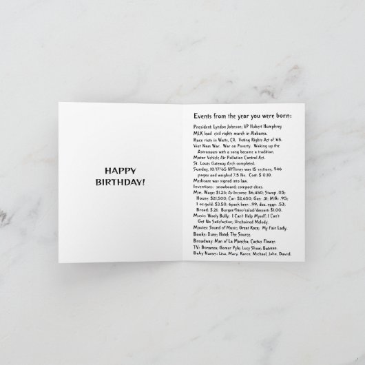1965生まれ年の誕生日おもしろいファクトカード カード (内部)