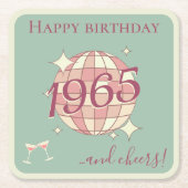1965生まれ年60歳の誕生日カクテルパーティー スクエアペーパーコースター (正面)