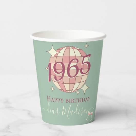 1965生まれ年60歳の誕生日レトロパーティーデコ 紙コップ (裏面)