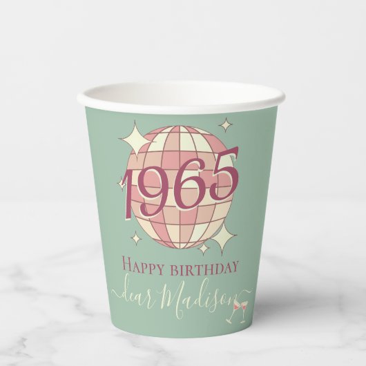 1965生まれ年60歳の誕生日レトロパーティーデコ 紙コップ (正面)