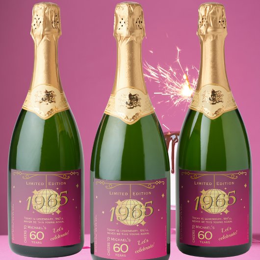 1965生まれ年60th birthday party pink beer Label スパークリングワインラベル
