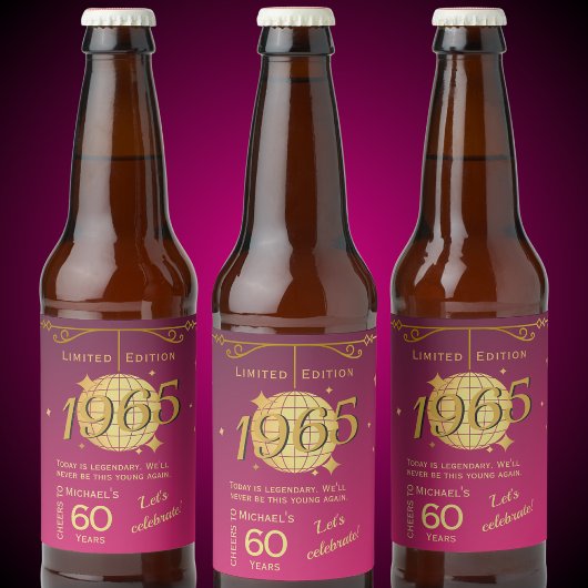 1965生まれ年60th birthday party pink beer Label ビールラベル