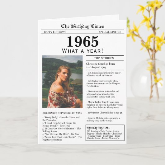 1965 Newspaper Birthday card カード (黄色い花)