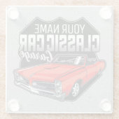 1966パーソナライズされたコンバーチクラシックブル車庫 ガラスコースター (裏面)