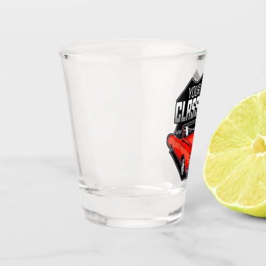 1966パーソナライズされたコンバーチクラシックブル車庫 ショットグラス (左)