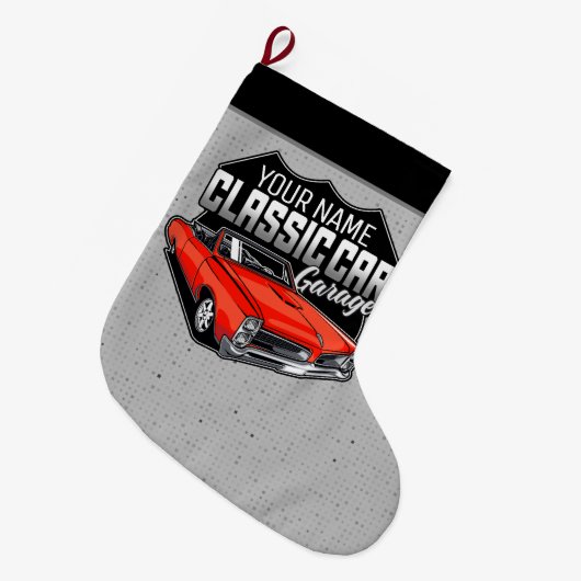 1966パーソナライズされたコンバーチブルクラシック車庫 ラージクリスマスストッキング (正面 (吊り時))