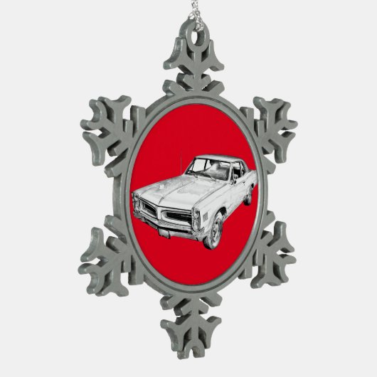 1966ポンティアックレマンマッスルカーイラストレーション スノーフレークピューターオーナメント (左)