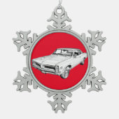 1966ポンティアックレマンマッスルカーイラストレーション スノーフレークピューターオーナメント (正面)