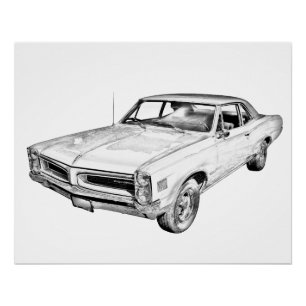 1966ポンティアックレマンマッスルカーイラストレーション ポスター