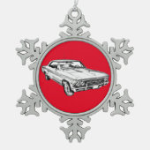 1966年のChevy Chevelle SS 396のイラストレーション スノーフレークピューターオーナメント (正面)