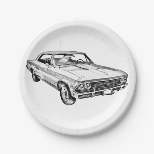 1966年のChevy Chevelle SS 396のイラストレーション ペーパープレート (正面)