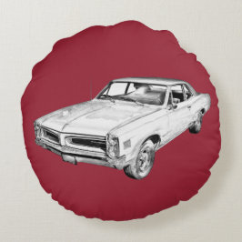 1966年型ポンティアック ルマンス マッスルカーイラスト ラウンドクッション