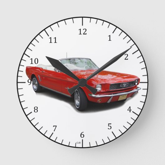 1966年式赤いオープントップのクラシックカークロック ラウンド壁時計 (正面)