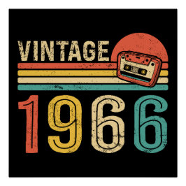 1966年生まれの60歳の誕生日をお祝いするレトロなミュージックカセットテープ ポスター