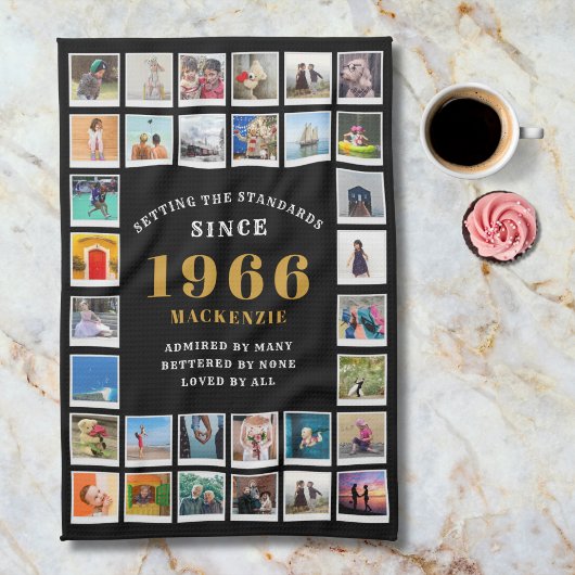 1966年生まれ60歳の誕生日家族の思い出フォトコラージュ キッチンタオル
