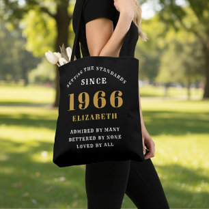 1966年生まれ60歳の誕生日 ブラックゴールド 女性用 名入れギフト トートバッグ
