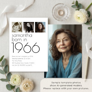1966年生まれ モダン 60歳の誕生日パーティー 4枚の写真 招待状