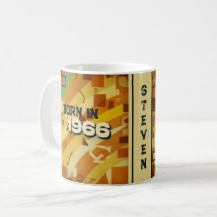 1966年生まれ 名前入りマグカップ - 60年代レトロ幾何学デザイン コーヒーマグカップ