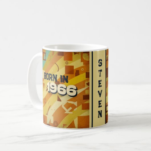 1966年生まれ 名前入りマグカップ - 60年代レトロ幾何学デザイン コーヒーマグカップ (正面左)