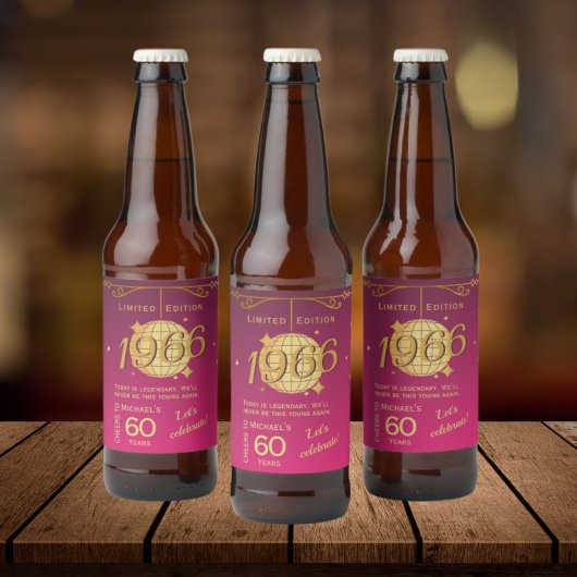 1966年生まれ 60歳の誕生日パーティー ピンクビール ラベル