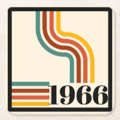 1966年 60歳の誕生日 レトロ ストライプ ヴィンテージ スクエアペーパーコースター (正面)