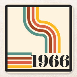 1966年 60歳の誕生日 レトロ ストライプ ヴィンテージ スクエアペーパーコースター