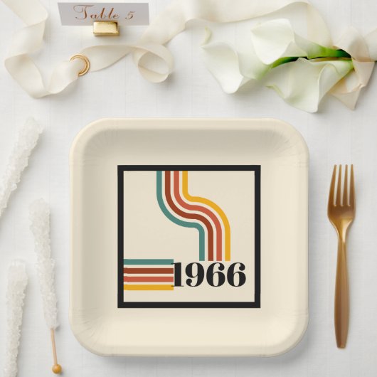 1966年 60歳 誕生日 パーティー紙皿 ストライプ ペーパープレート (ウェディング)