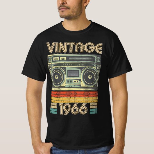1966生まれ年無線レトロ、1966年誕生日ギフト Tシャツ (正面)