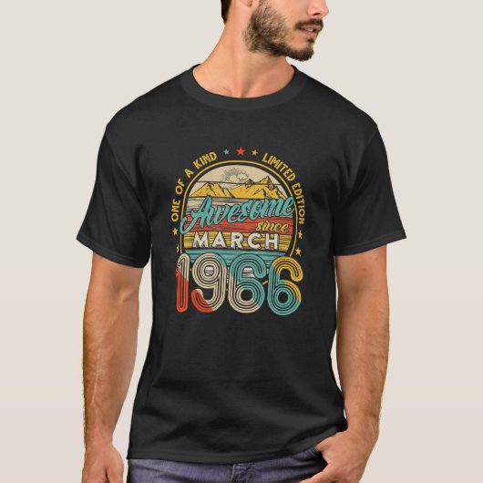 1966生まれ年3月56日誕生日レトロ56歳 Tシャツ (正面)