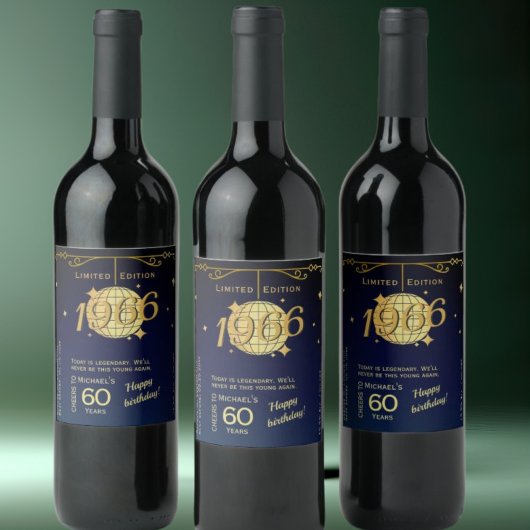 1966生まれ年60th birthday party wineボトルラベル ワインラベル