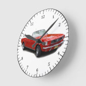 1966赤コンバーチブルクラシック車時計 ラウンド壁時計 (傾斜)