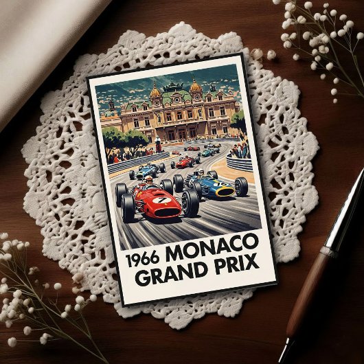 1966 Monaco Grand Prix Vintage ポストカード