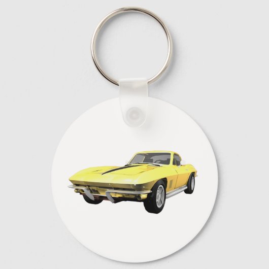 1967コルベットのスポーツカー：黄仕上げ キーホルダー (正面)
