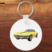 1967コルベットのスポーツカー：黄仕上げ キーホルダー (正面)