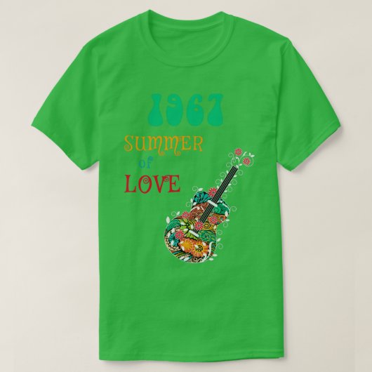 1967夏の愛ヒッピー抽象芸術ギター Tシャツ (デザイン正面)