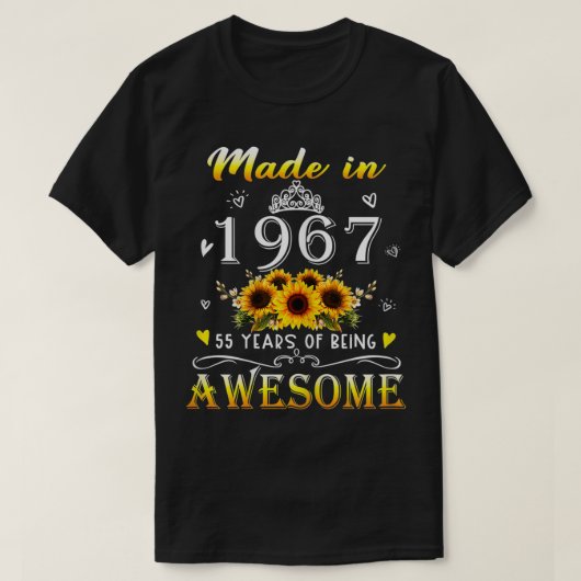 1967年に作られた女性ひまわり55日目55年 Tシャツ (デザイン正面)