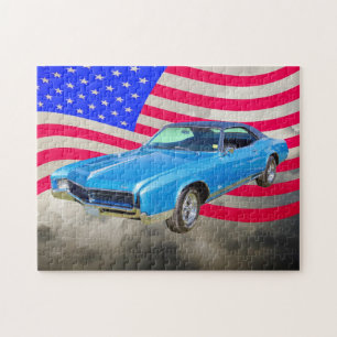1967年のBuick Riviera筋肉車および米国旗 ジグソーパズル
