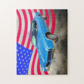 1967年のBuick Riviera筋肉車および米国旗 ジグソーパズル (縦)