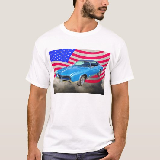 1967年のBuick Riviera筋肉車および米国旗 Tシャツ (正面)