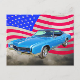 1967年ビュイック・リビエラ・マッスルカーとアメリカ国旗 ポストカード