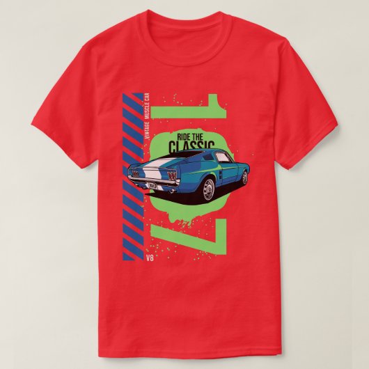 1967愛国的アメリカV8筋肉ポニーマスタング1 Tシャツ (デザイン正面)